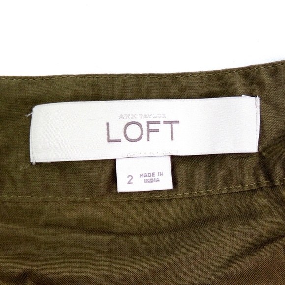 LOFT Olive Green A-line Skirt Black Panel size 2 - Picture 4 of 6